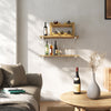 wall decoration for the living room made from two simple oak shelves with modern iron supports in white